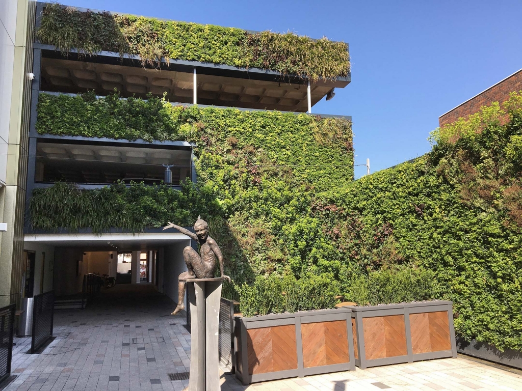 Car Park Living Wall and Public Seating Area at Bell Court, Stratford-Upon-Avon