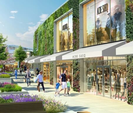 Artist impression of the living wall at Ashford designer outlet in Kent