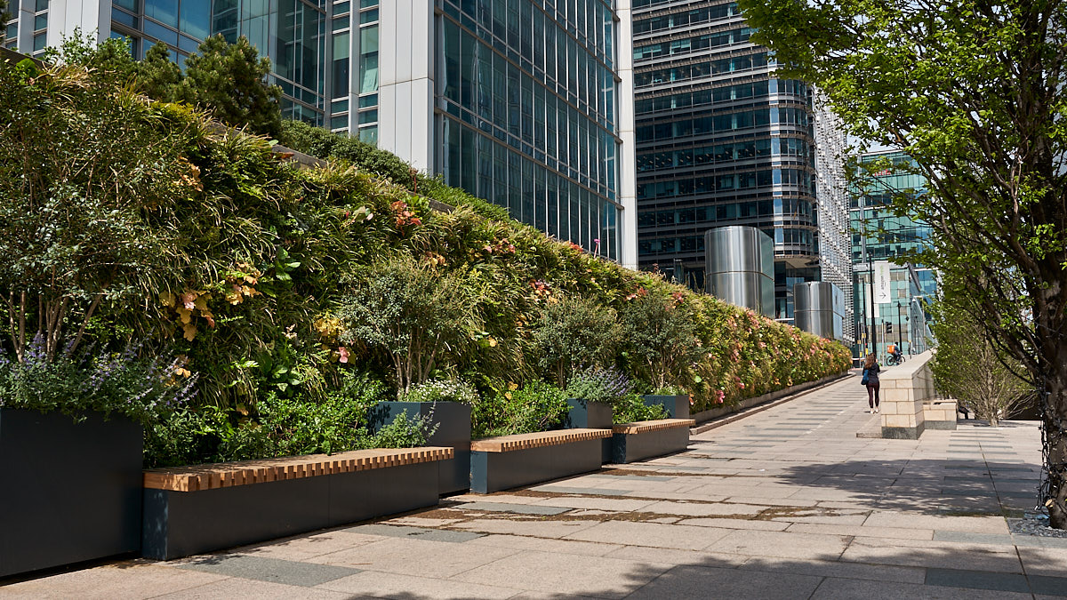 PlantBox living walls installed at Canary Wharf, Montgomary Walk